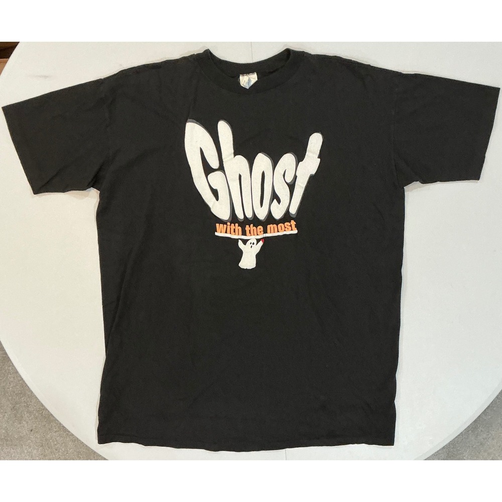 VTG 90s USA Single Stitch Hallowen Blood Ghost T-Shirt OSFA Fit 2XL Blk Goth 3D